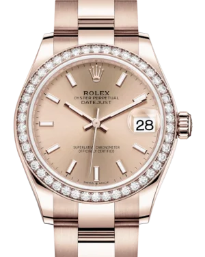 Rolex Lady-Datejust 31 Rose Gold Rose Index Dial & Diamond Bezel Oyster Bracelet 278285RBR