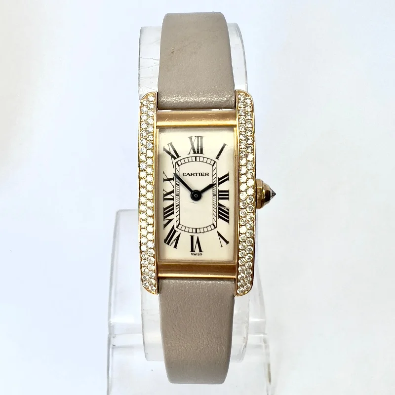 CARTIER TANK AMERICAINE 1710 Quartz 19mm 18K Yellow Gold FACTORY DIAMOND Watch