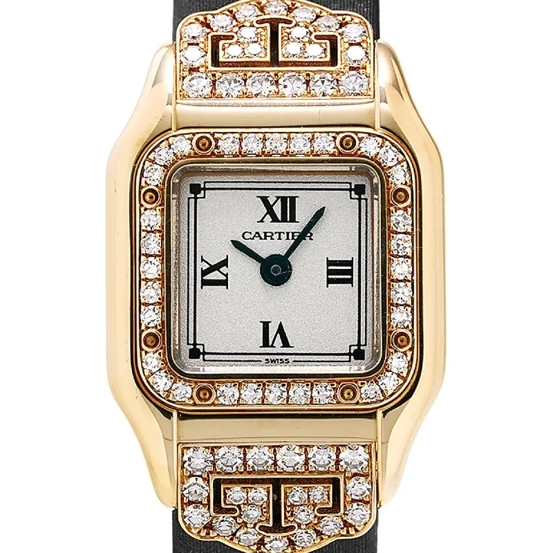 CARTIER PANTHERE Art Deco Mini 20mm Quartz 18K Yellow Gold ~1.15TCW Diamond Watch