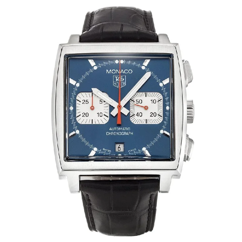 Tag Heuer Men's CW2113.FC6183 Monaco Chronograph Blue Leather Watch