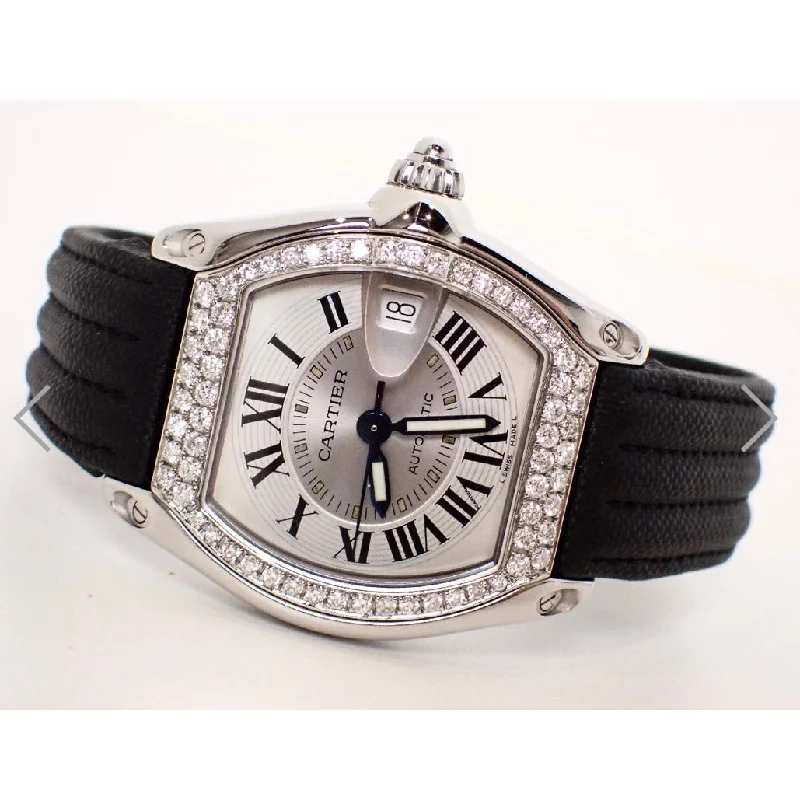 CARTIER ROADSTER 2510 Automatic 38mm Steel ~1TCW DIAMOND Watch