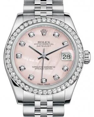 Rolex Datejust 31MM Lady Midsize White Gold/Steel Pink Mother of Pearl Diamond Dial & Diamond Bezel Jubilee Bracelet 178384 - NEW