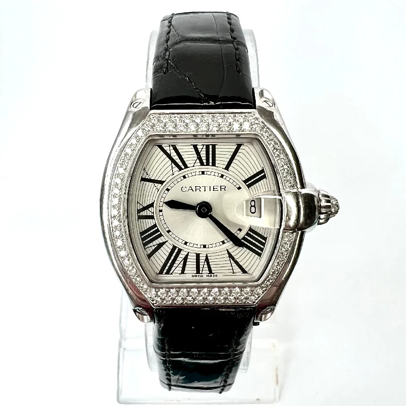 CARTIER ROADSTER Quartz 18K White Gold 31mm ~1TCW FACTORY DIAMOND Watch