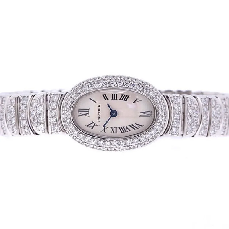 CARTIER BAIGNOIRE Mini 18mm 18K White Gold ~5TCW Watch