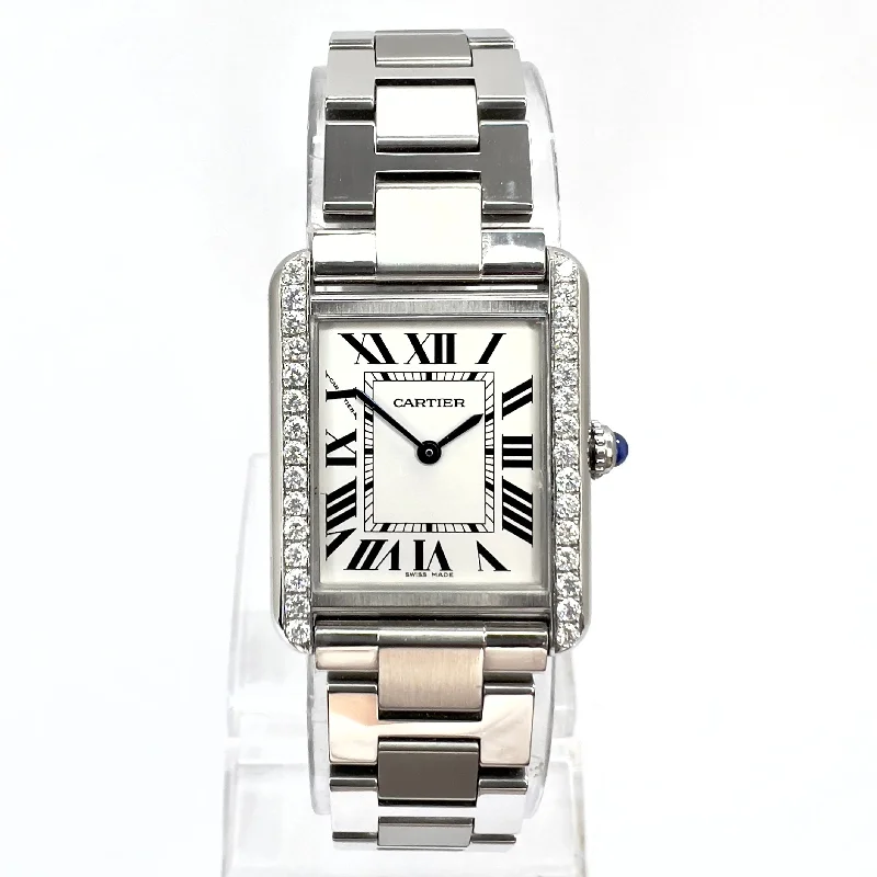 CARTIER TANK SOLO Quartz 24mm Steel 0.63TCW DIAMOND Watch