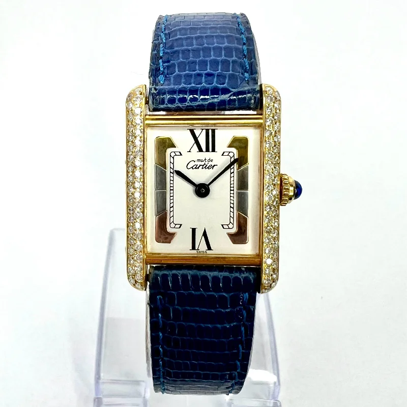 CARTIER TANK Quartz 21mm Goldplated Silver 0.65TCW Diamond Watch